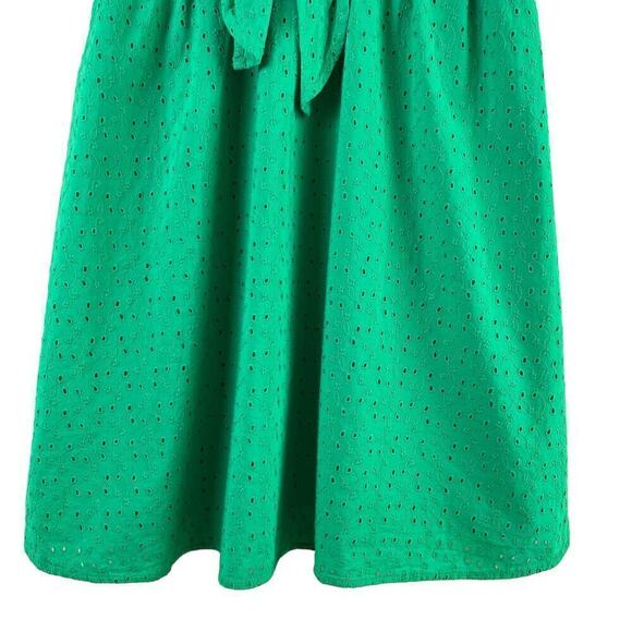 J.Crew Eyelet Collared Tie-Front Shirt Dress in Green 100% Cotton, Size XS - Picture 7 of 12